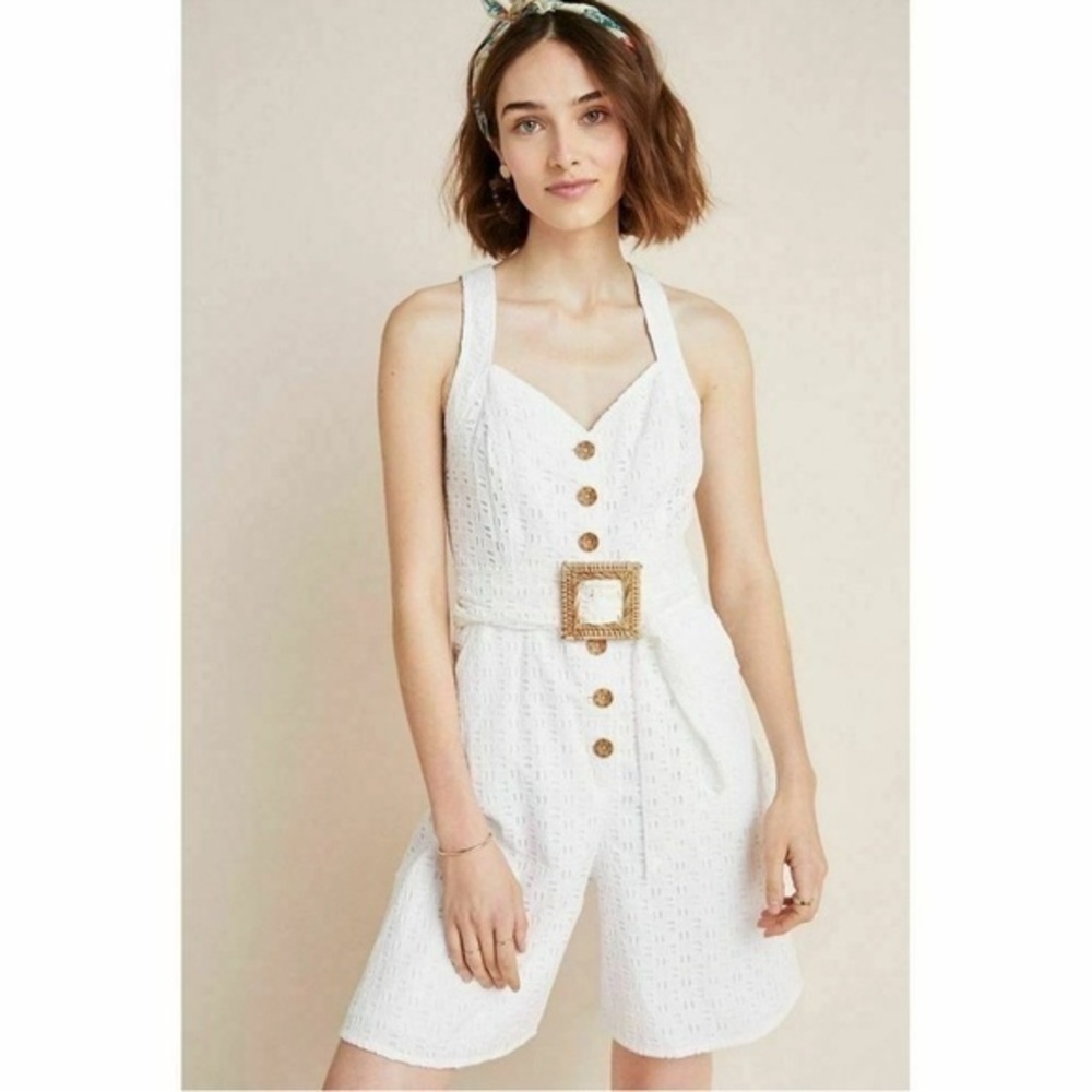 Anthropologie Belted Eyelet Romper White